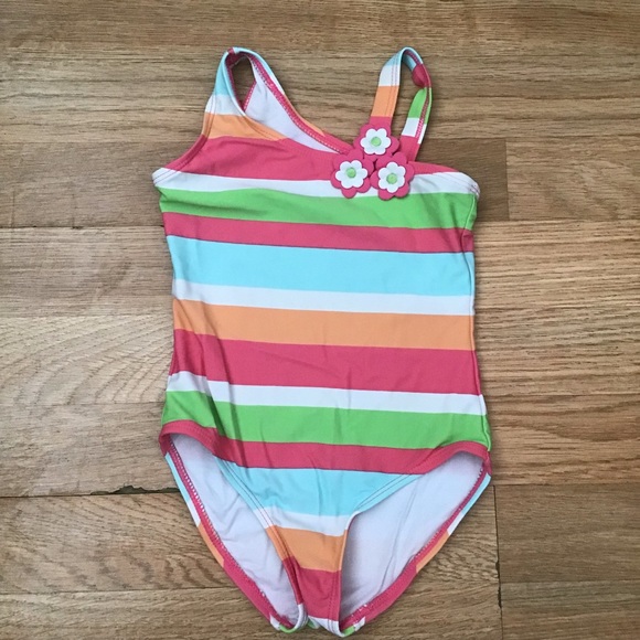 Gymboree color block swimsuit with flowers. - Picture 4 of 9